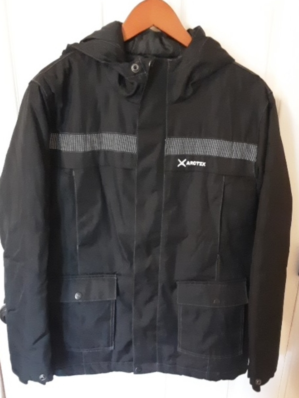 Arctix Black Hooded Snowmobile Coat Waterproof Reflective Chest Trim Teen XL